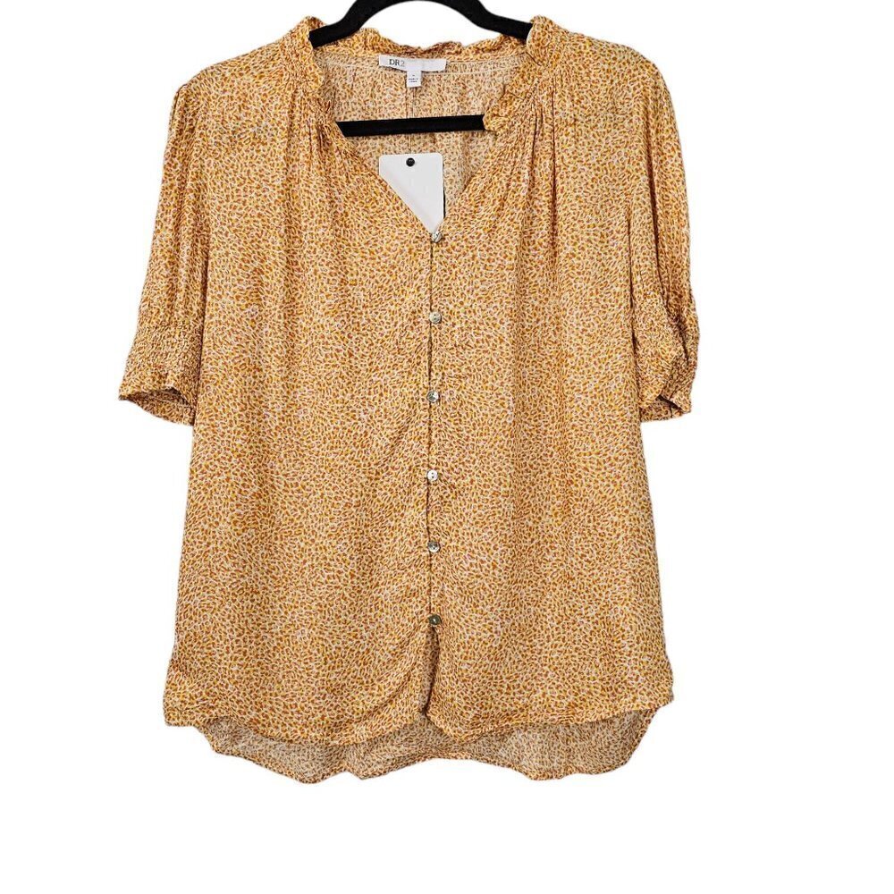 DR2 Short Sleeve Animal Orange Button Down Blouse